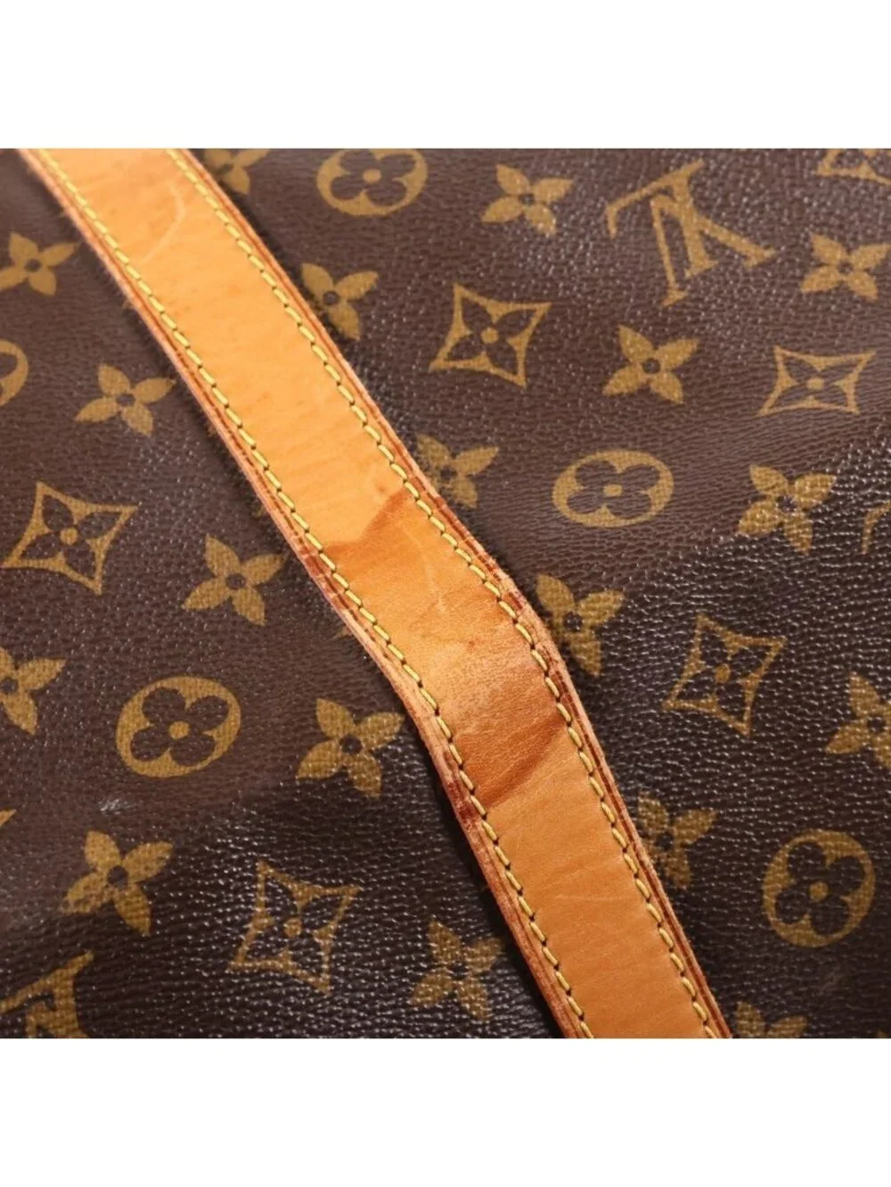 Louis Vuitton Monogram Keepall 60 Leather Boston Bag Brown